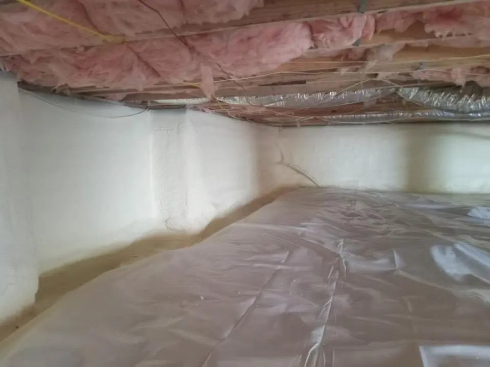 Crawl space encapsulation with closed-cell spray foam for Commercial Roof Restoration in Maryland Heights